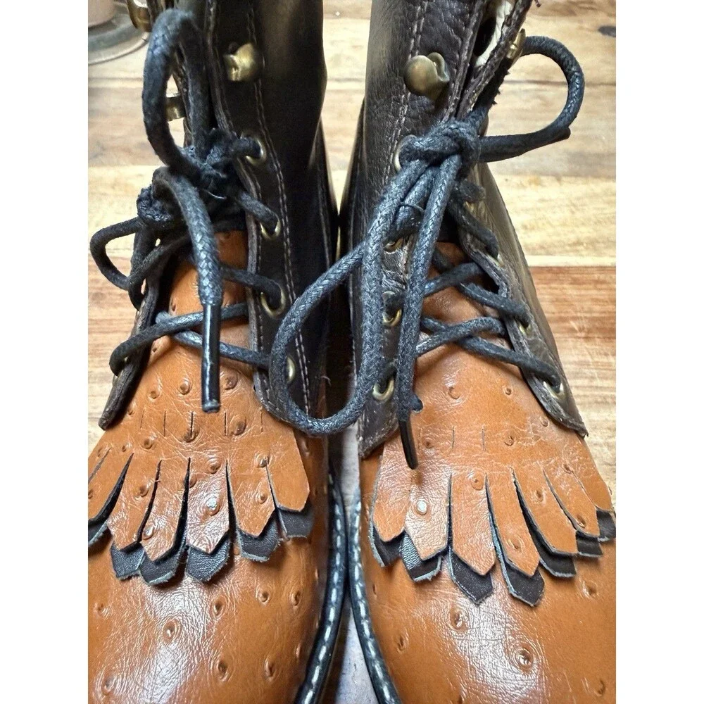 Dan Post Murphy Legend Ostrich Print Lace up Kids Boots Sz 3 Brown Leather Ankle